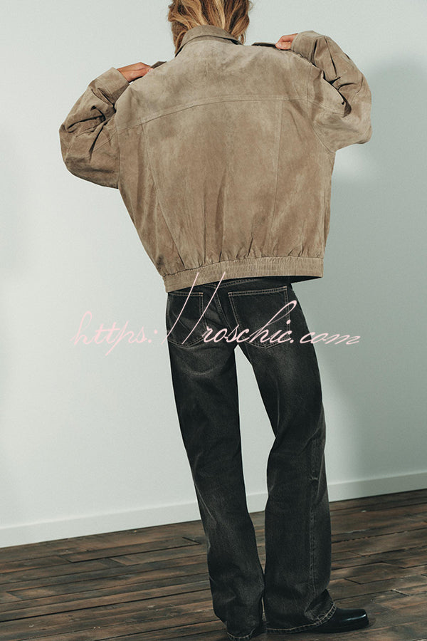 Fashionable Suede Loose Pocket Leather Jacket