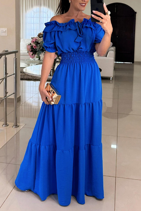 Admit Your Feelings Off Shoulder Smocked Waist Maxi Dress, Blue / M Admit Your Feelings Off Shoulder Smocked Waist Maxi Dress, Blue / M