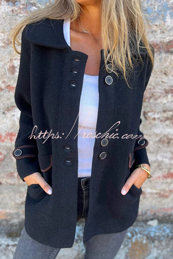 Solid Color Lapel Long Sleeve Button Loose Coat