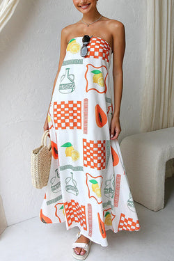 Sandy Silhouette Unique Print Strapless A-line Maxi Dress