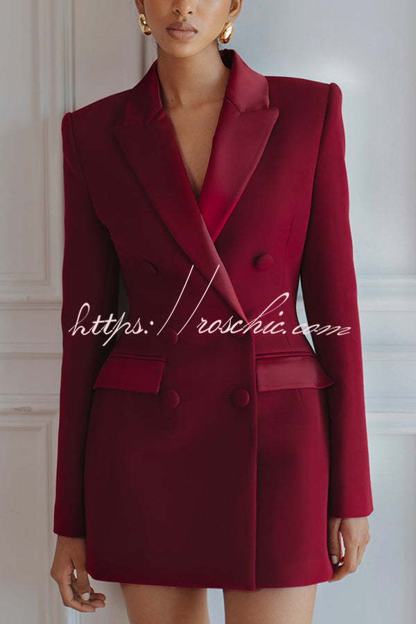 Modern Evening Gown Satin Lapel Button Long Sleeve Tuxedo-style Blazer Mini Dress