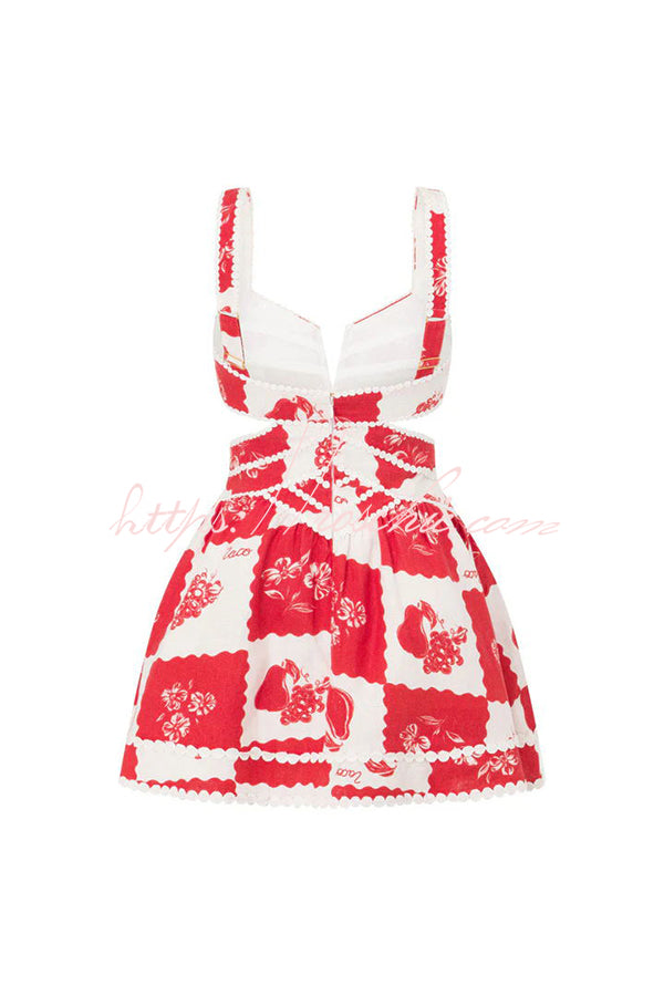 Lucia Linen Blend Ric Rac Trims Unique Print Cutout Pocketed Mini Dre   roschic