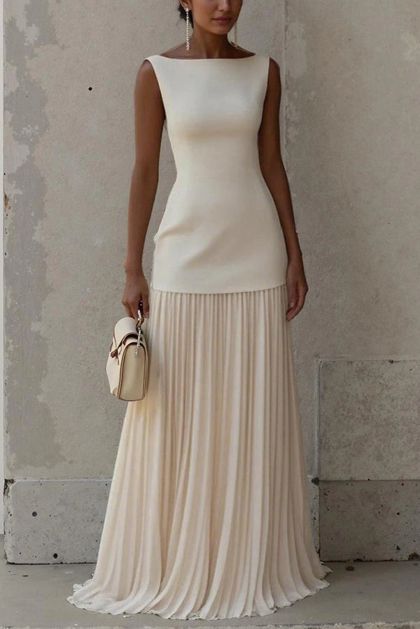 Solid Color Sleeveless Pleated Elegant Maxi Dress