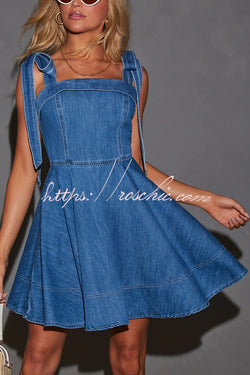 Stylish Lace-up Backless Stretch-fitting Denim Mini Dress