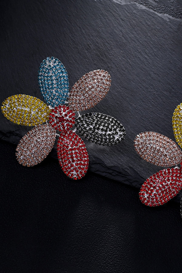 New Rhinestone Colorful Flower Earrings