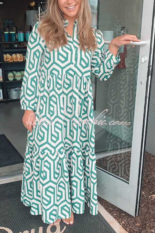 Marley Geometric Figure Print Loose Shirt Midi Dress