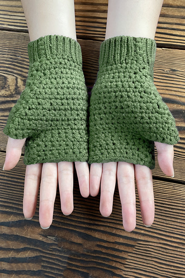 Knitted Sunflower Warm Half Finger Wool Gloves