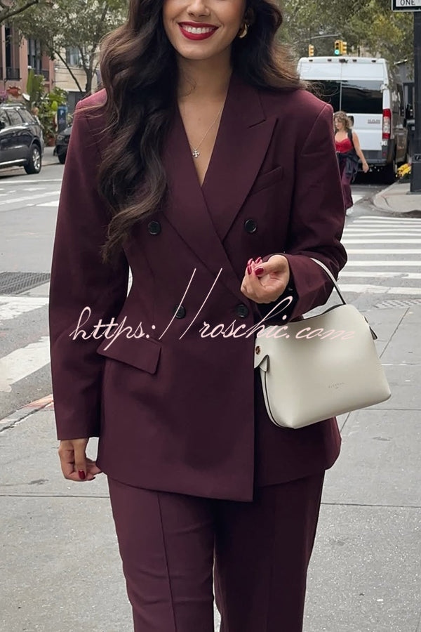 The Perfect Style Button Up Lapel Blazer and Pocketed Wide Leg Pants Set