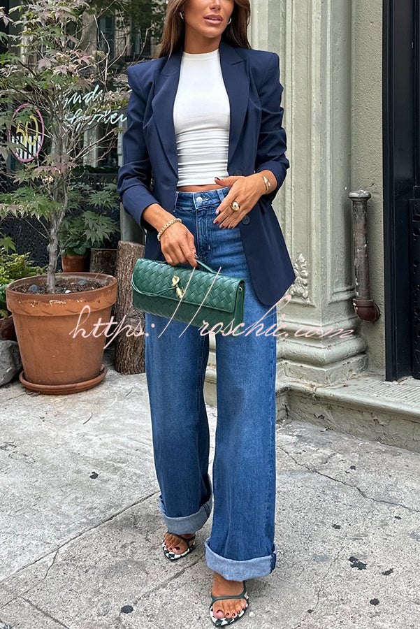 Weekend Plans High Rise Pocketed Straight Wide Leg Jeans