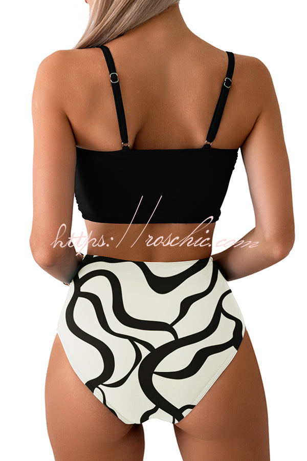 Gracie Bow Twist Design Printed High Rise Bikini Swimsuit