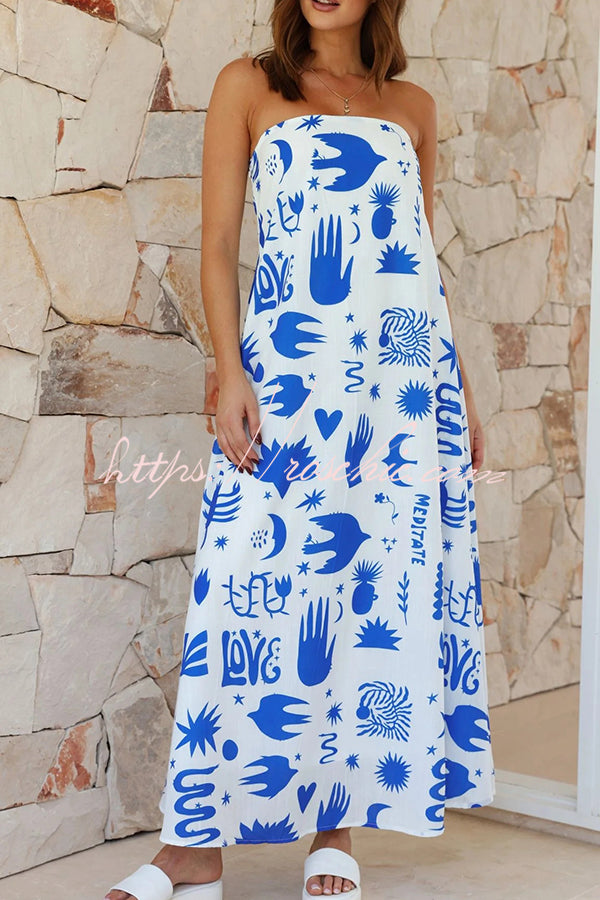 Sandy Silhouette Unique Print Strapless A-line Maxi Dress