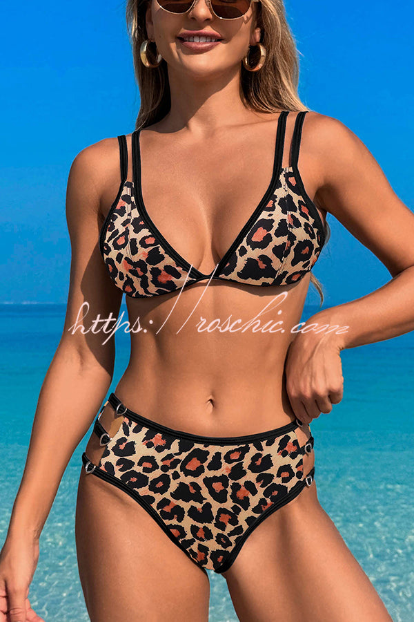 Contrast Color Lace-up Stretch Two-piece Bikini Swimsuit