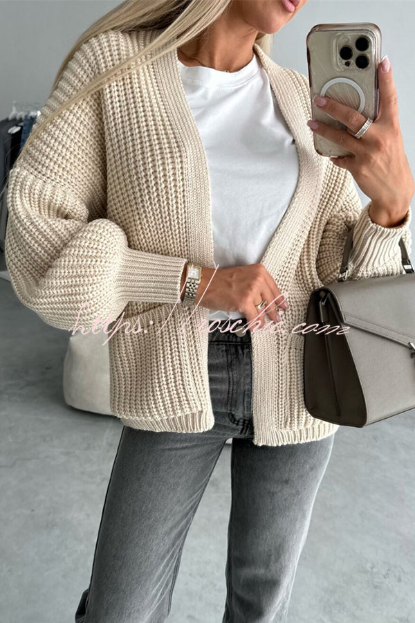 Solid Color V-neck Long-sleeved Casual Knitted Cardigan