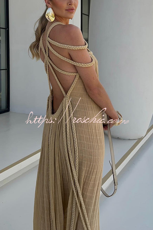 Modern and Sophisticated Linen Blend Draped Braids Cover Up Maxi Dress