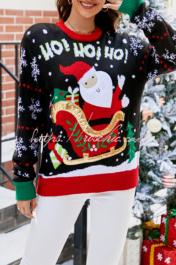 Christmas Print Crew Neck Long Sleeve Sweater