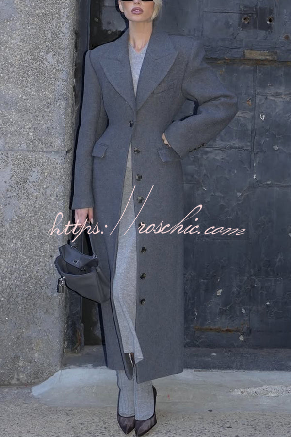 Elegant Lapel Long Sleeve Button High Waist Long Coat