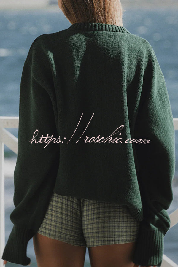 Fashionable Fish Pattern Round Neck Loose Knitted Sweater