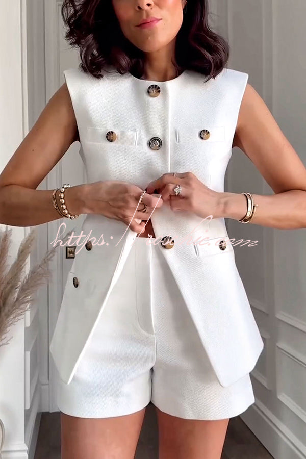 Impeccable Textured Fabric Button Up Princess Seams Vest Top