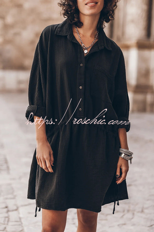 Sachin Linen Blend Adjustable Bands Pocket Oversized Shirt Mini Dress