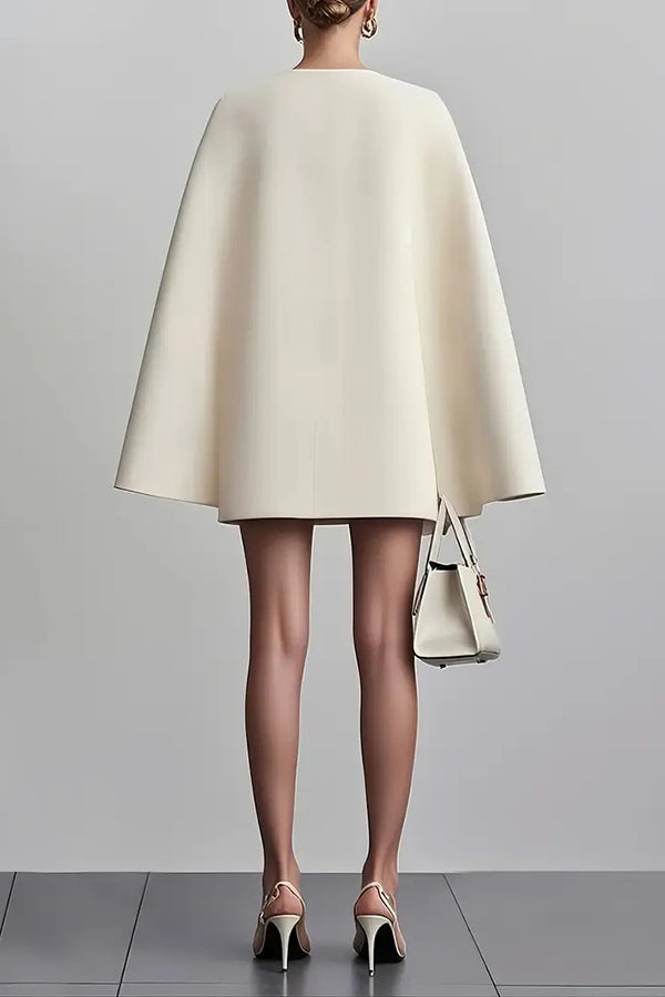 Solid Color V-Neck Double Breasted Cape Formal Mini Dress