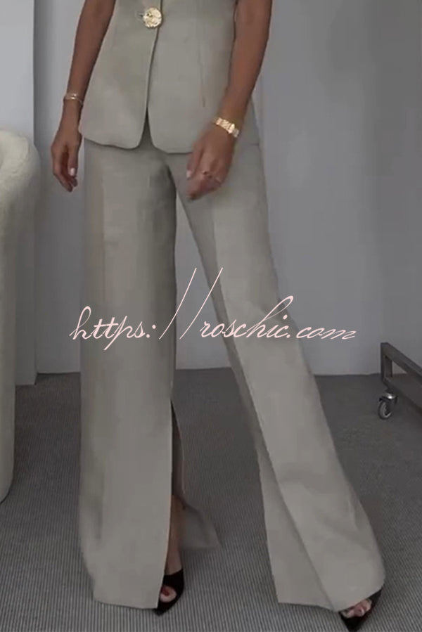 Solid Color Pocket Slit Loose Wide Leg Pants