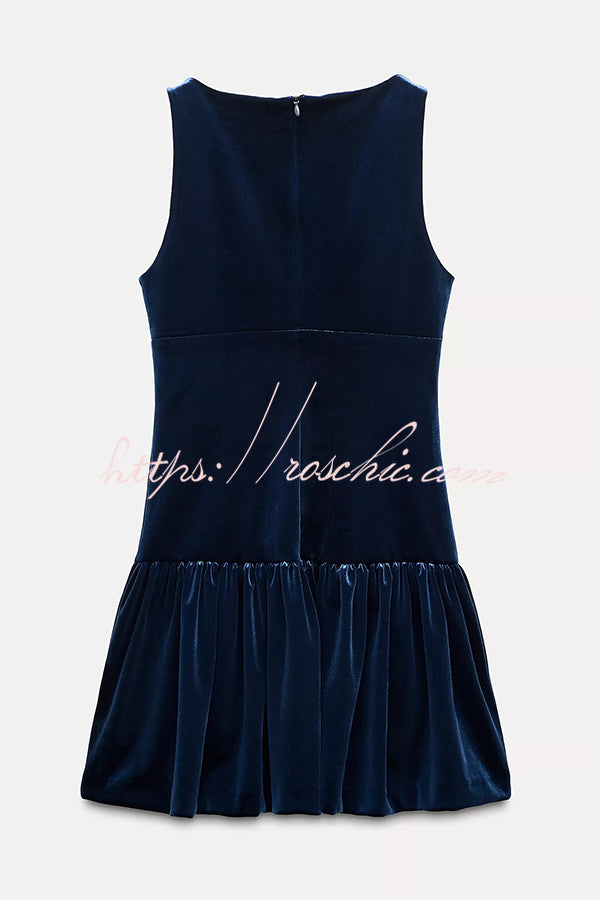 Solid Velvet Bow Embellished Sleeveless Mini Dress