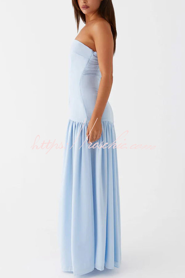 Eden Patchwork Semi-sheer Chiffon Strapless Maxi Dress