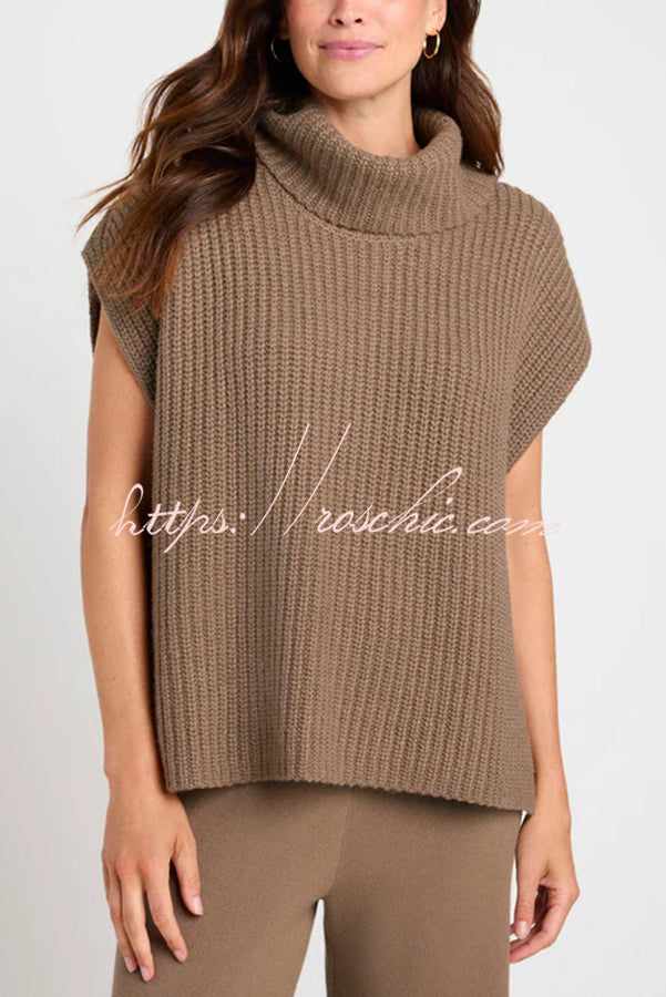 Comfortable and Luxe Knit TurtleNeck Cap Sleeves Lightweight Sweater