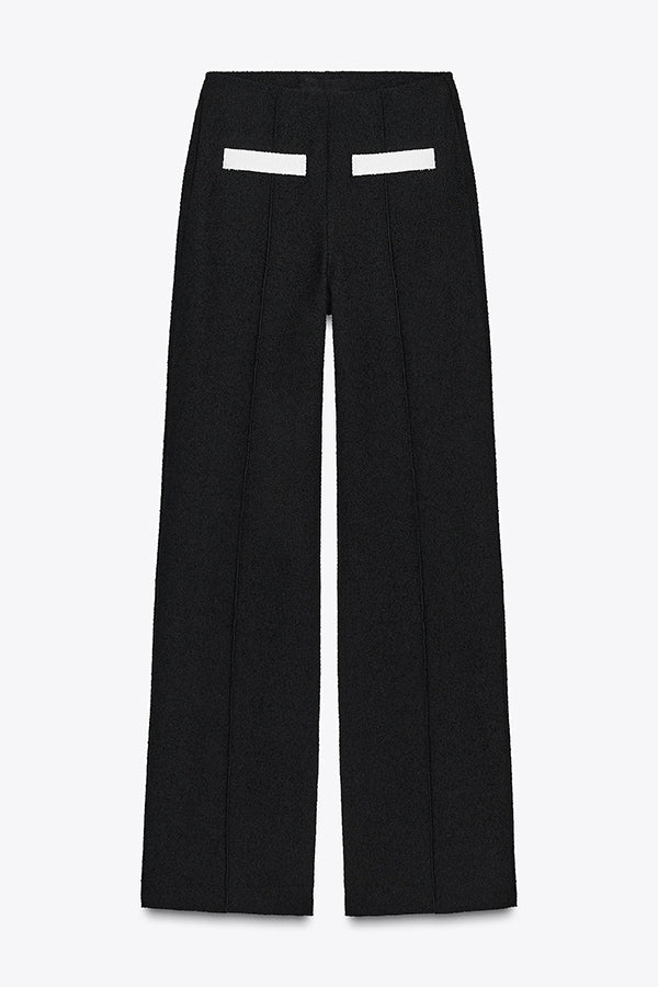 Fashion Contrast Color Knitted Stretch High Waist Casual Straight Pants