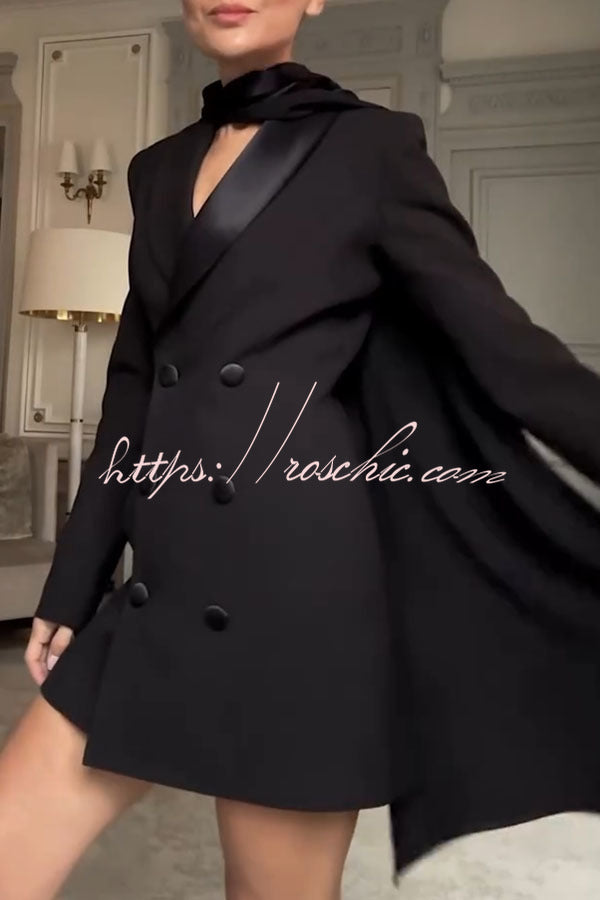 Eve Satin Lapel Draped Neckline Button Long Sleeve Blazer Mini Dress