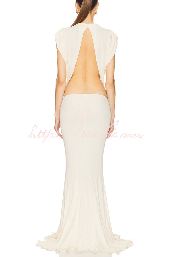 Sexy Open Back Bow Embellished Elegant Fishtail Maxi Dress