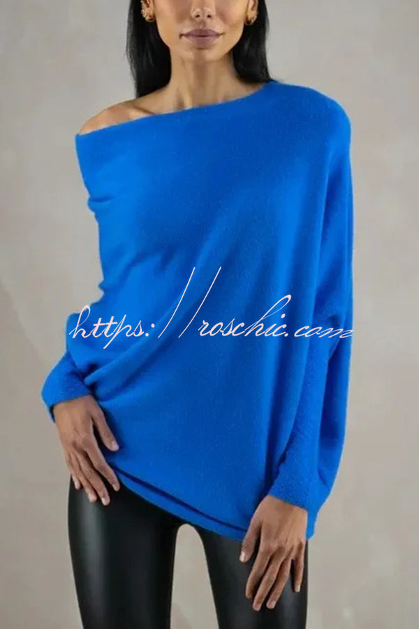 Solid Color Round Neck Long Sleeve Loose Knitted Sweater