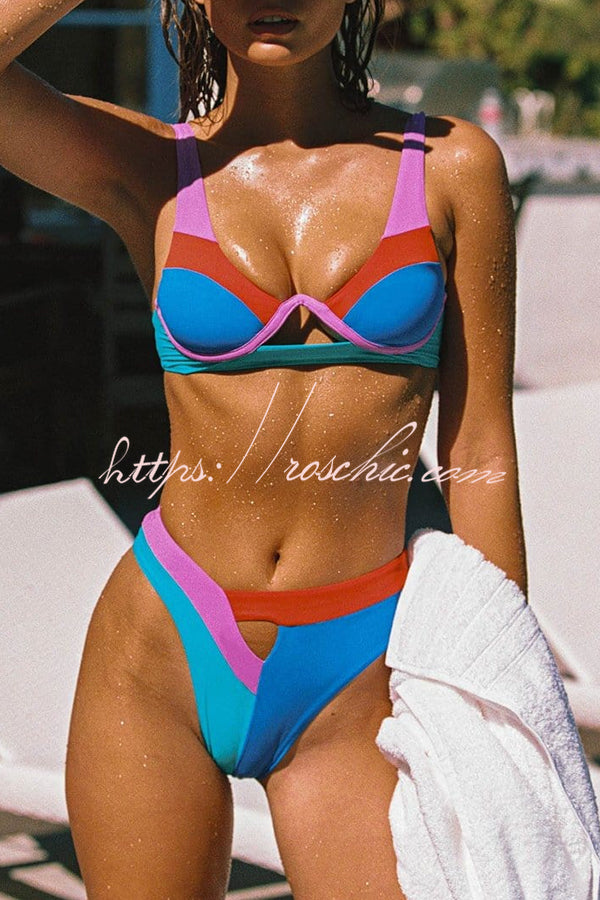 Winter Escape Colorblock Cutout Mid Rise Stretch Bikini Swimsuit