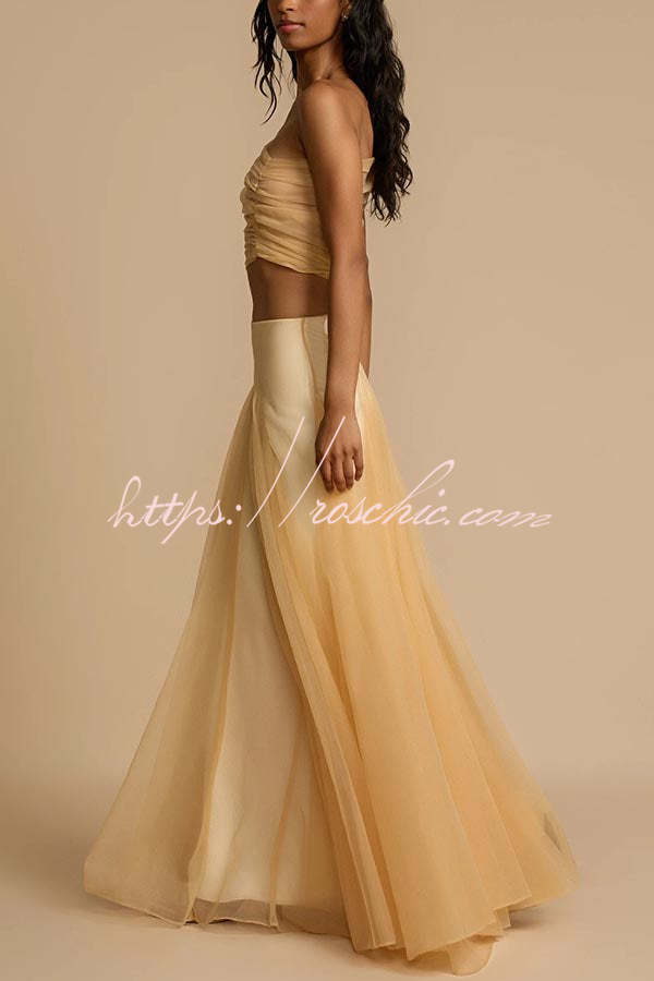 Romance Factor Semi-sheer Tulle One Shoulder Ruched Crop Top