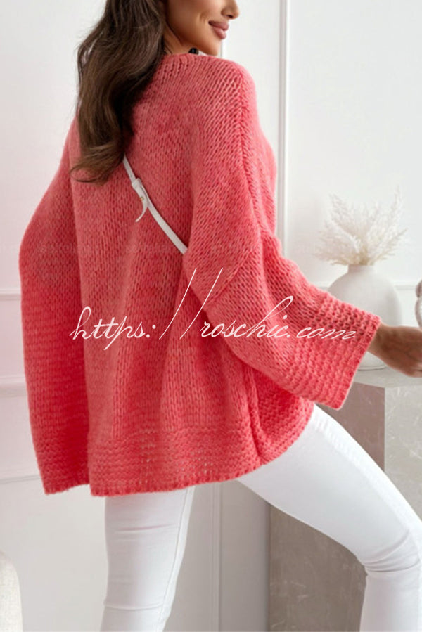 Solid Color Loose V-neck Casual Knitted Sweater