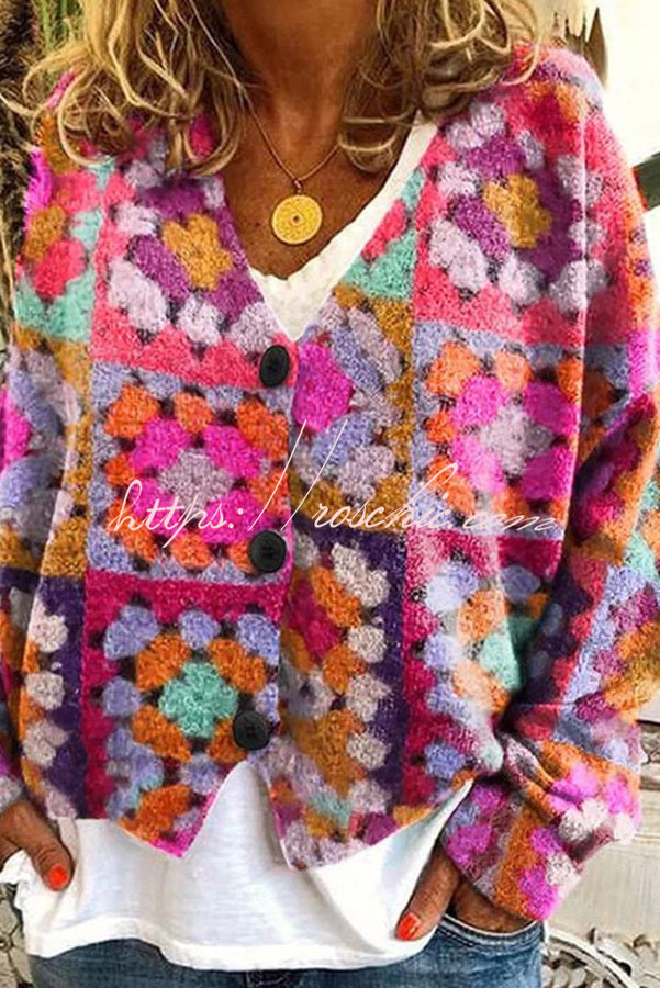 Fun and chic Long Sleeved Cardigan with Fun Printed Buttons