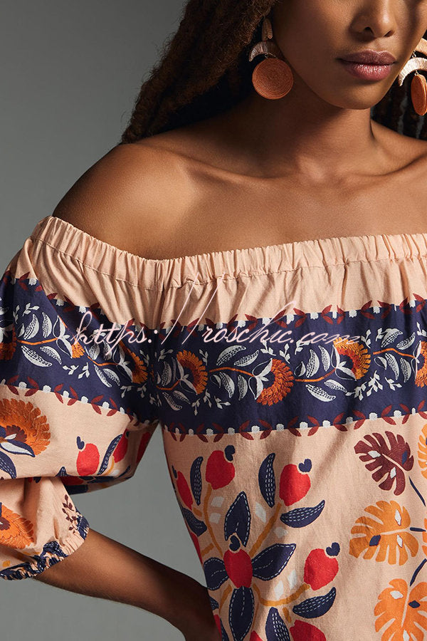 flowy dress from the islands Island Lover Printed Off The Shoulder Pocketed Flowy Midi Dress – roschic