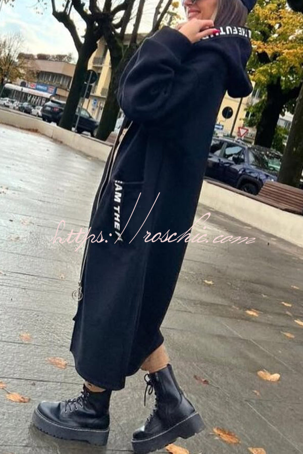 Fashionable and Casual Hooded Zipper Pocket Loose Long Coat