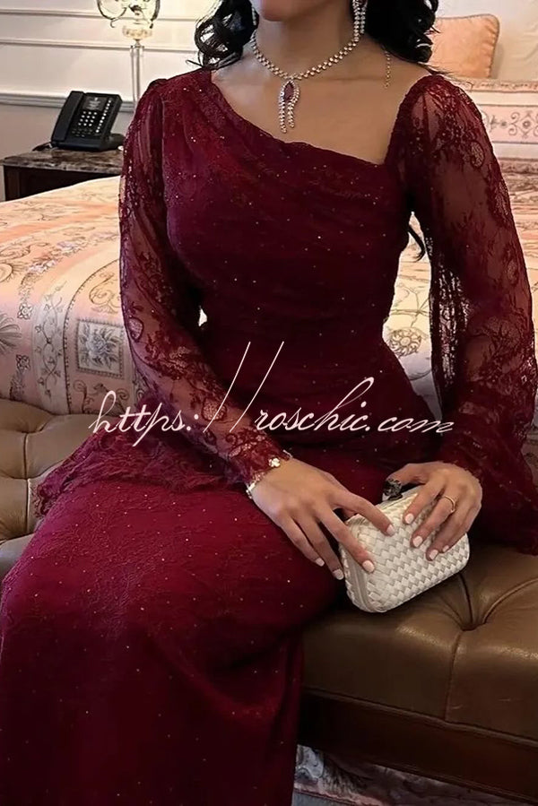 Fashionable Hollow Lace Elegant Slim Hot Diamond Maxi Dress