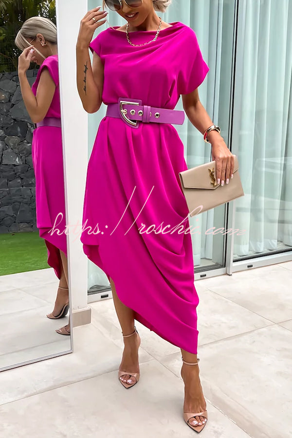 Extraordinary Cut Asymmetrical Short Sleeve  Loose Midi Dress