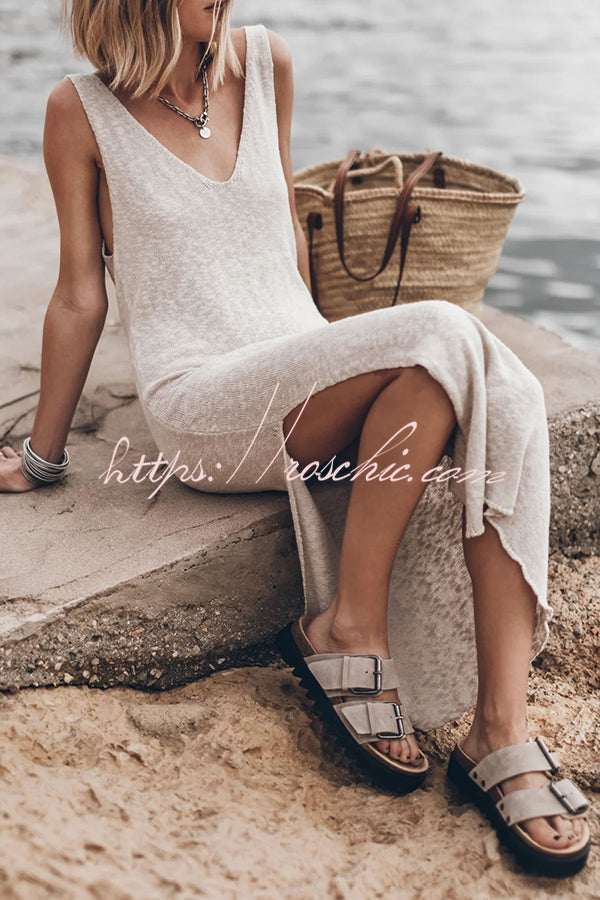 Vacation Breeze Knit Slit Loose Tank Midi Dress