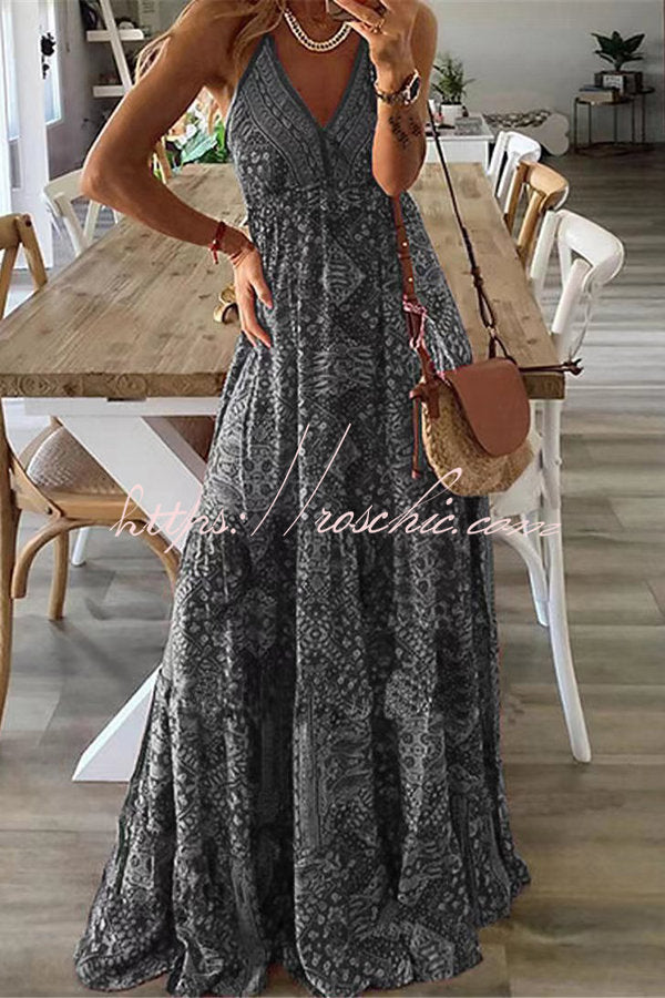 Celeste Boho Printed Strap Elastic Waist Maxi Dresses – roschic