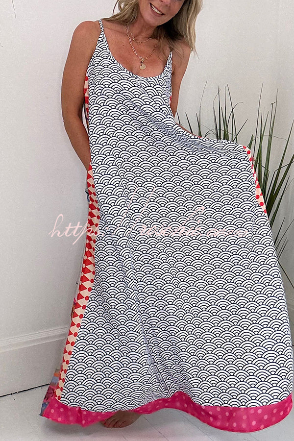 Perfect for Vacation Unique Print Pocketed Slip Loose Maxi Dress