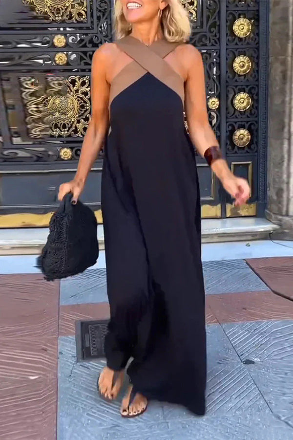 Stylish Crossover Backless Sleeveless Loose Maxi Dress Stylish Crossover Backless Sleeveless Loose Maxi Dress