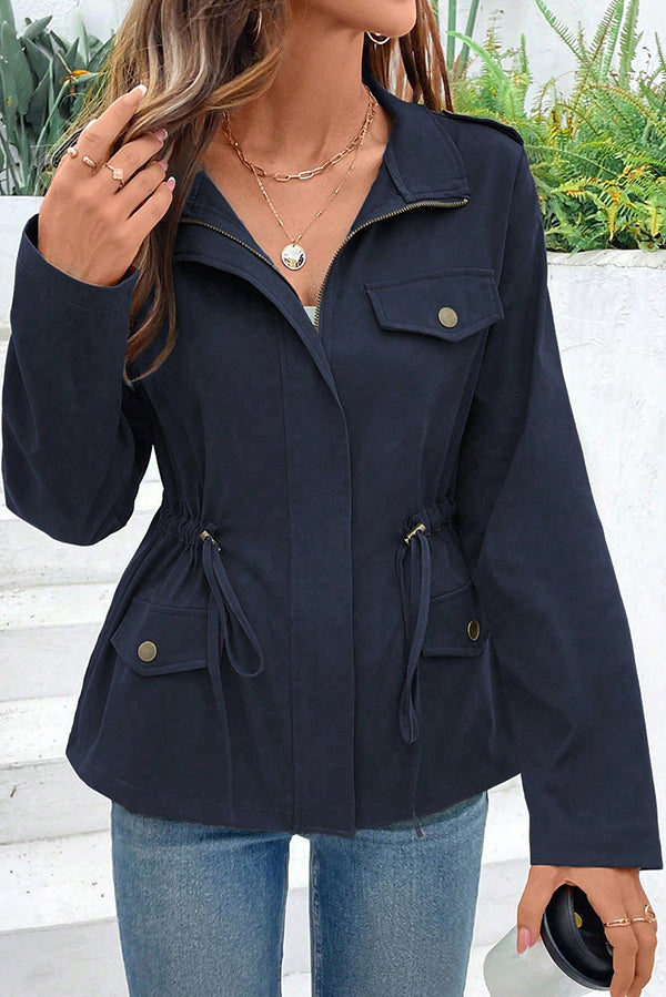 Fashion Long Sleeve Pocket Casual Zipper Jacket