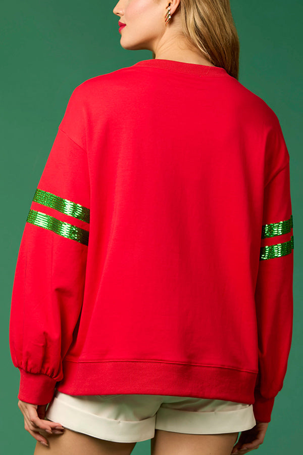 Christmas Sequined Crewneck Casual Sweatshirt