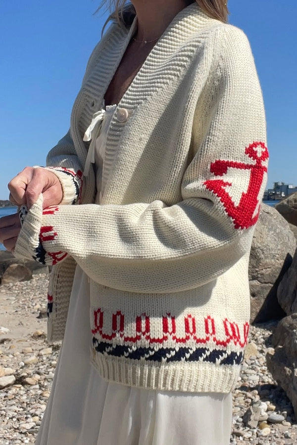 Fashion Lobster Print Casual Long Sleeve Knit Cardigan