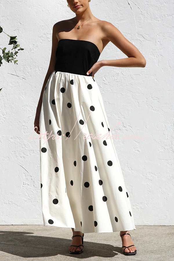 Polka Dot Print Off-shoulder Contrast Color Maxi Dress