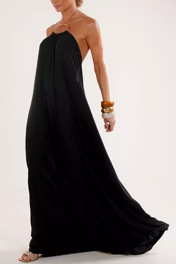 halter neck open back prom dress A Line Halter Neck Backless Long Emerald Green Prom Dresses with Pocke –  abcprom main image 1