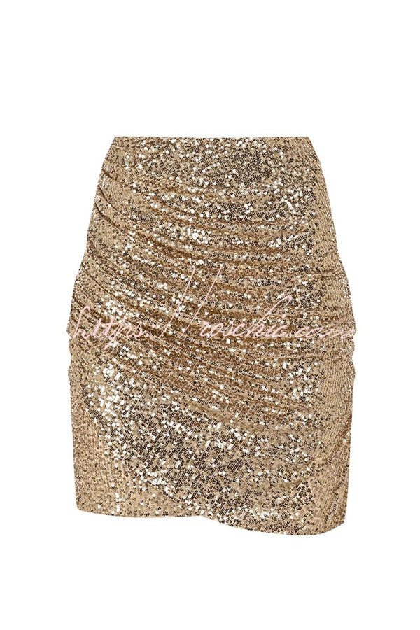 Stunning Days Sequined Elastic Waist Ruched Mini Skirt